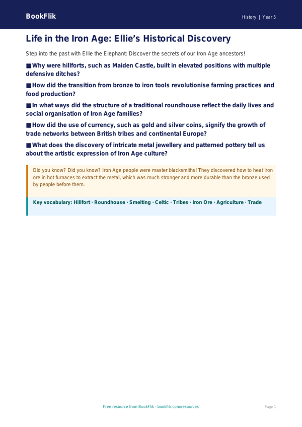 Free Iron Age Poster | Year 5 Greater Depth | BookFlik worksheet preview — History Iron Age