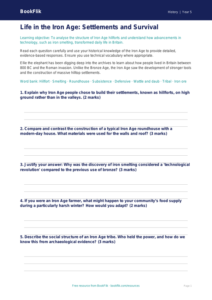 Free Iron Age Worksheet | Year 5 Greater Depth | BookFlik