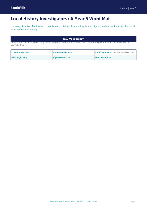 Free Local History Word Mat | Year 5 Greater Depth | BookFlik worksheet preview — History Local History
