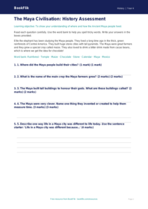 Free Maya Civilisation Assessment | Year 4 Supported | BookFlik