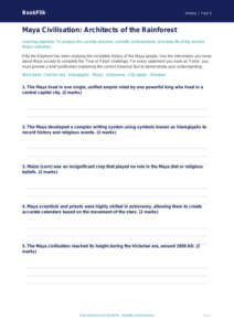 Free Maya Civilisation Activity Sheet | Year 5 Greater Depth | BookFlik