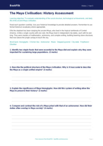 Free Maya Civilisation Assessment | Year 5 Greater Depth | BookFlik