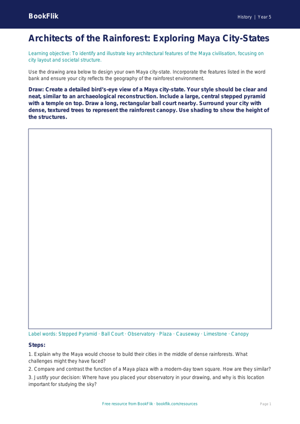 Free Maya Civilisation Drawing Sheet | Year 5 Greater Depth | BookFlik worksheet preview — History Maya Civilisation