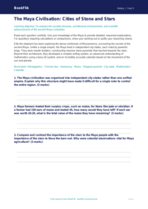 Free Maya Civilisation Worksheet | Year 5 Greater Depth | BookFlik