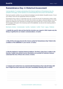 Free Remembrance Day Assessment | Year 5 Greater Depth | BookFlik