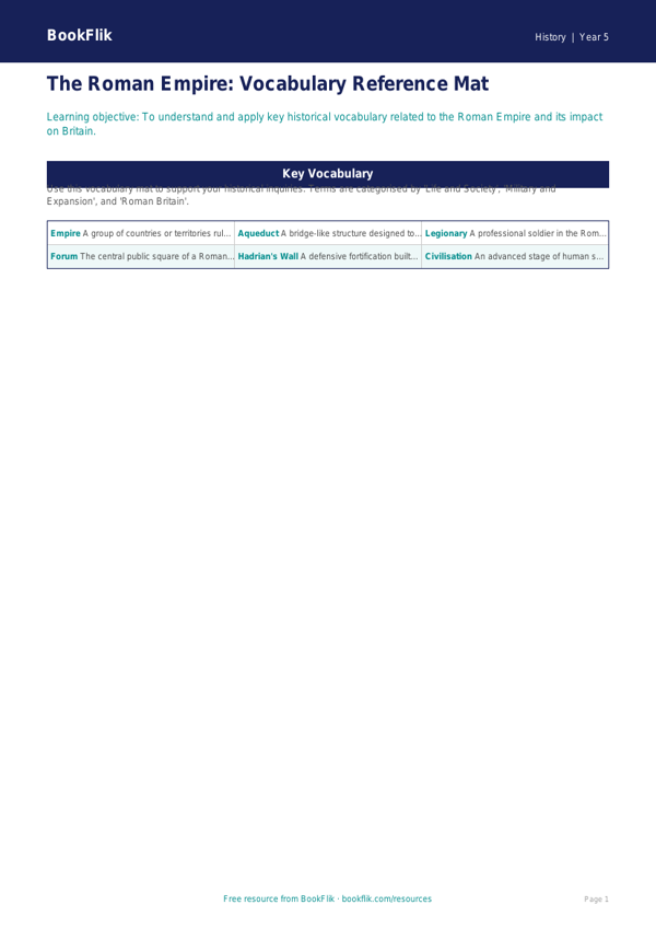 Free Romans Word Mat | Year 5 Greater Depth | BookFlik worksheet preview — History Romans