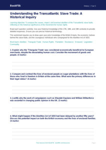 Free Slavery Worksheet | Year 5 Greater Depth | BookFlik