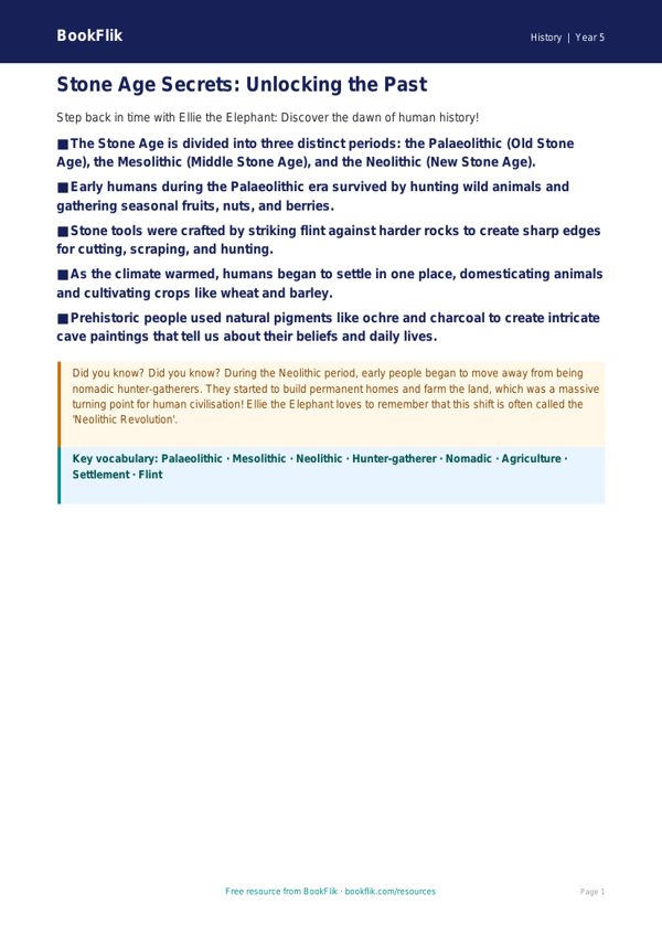 Free Stone Age Poster | Year 5 Greater Depth | BookFlik worksheet preview — History Stone Age