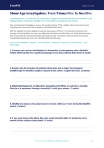 Free Stone Age Worksheet | Year 5 Greater Depth | BookFlik