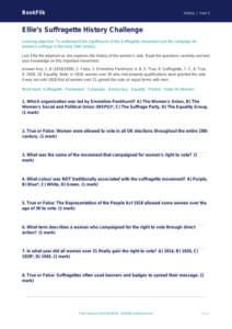 Free Suffragettes Quiz | Year 5 Greater Depth | BookFlik
