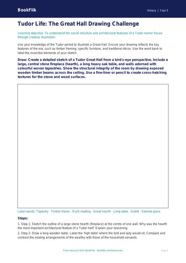 Free Tudors Drawing Sheet | Year 5 Greater Depth | BookFlik worksheet preview — History Tudors