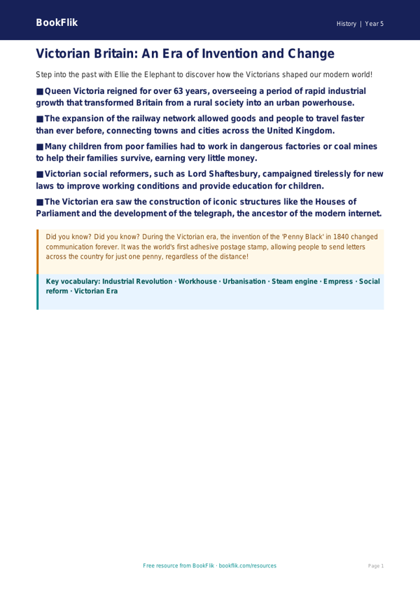 Free Victorians Poster | Year 5 Greater Depth | BookFlik worksheet preview — History Victorians