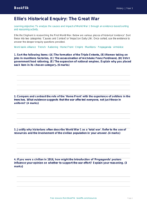 Free WW1 Activity Sheet | Year 5 Greater Depth | BookFlik