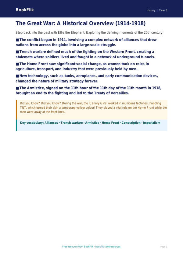 Free Ww1 Poster | Year 5 Greater Depth | BookFlik worksheet preview — History Ww1