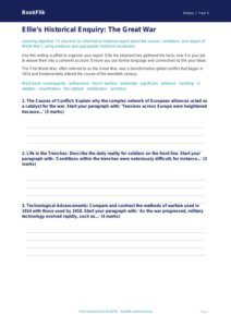 Free Ww1 Writing Frame | Year 5 Greater Depth | BookFlik