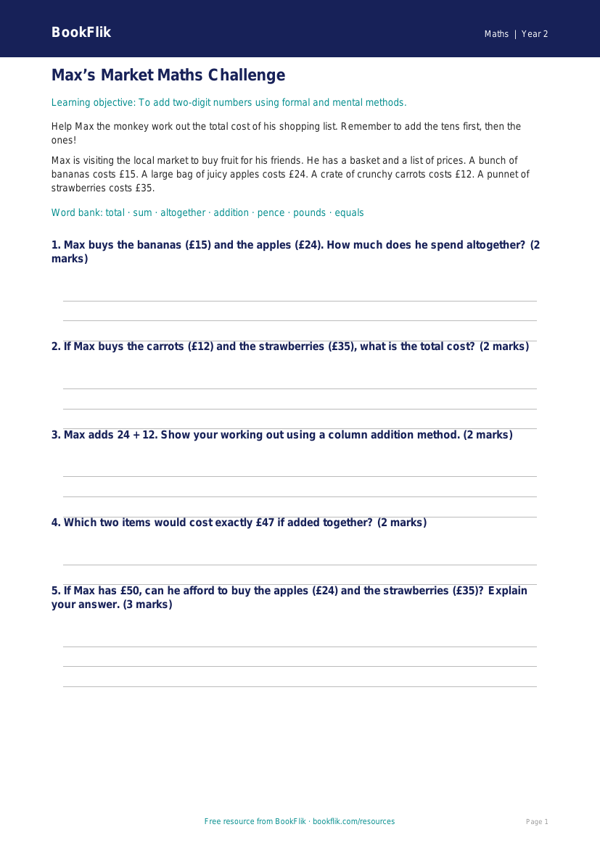 Free Addition Track Sheet | Year 2 Core | BookFlik worksheet preview — Maths Addition