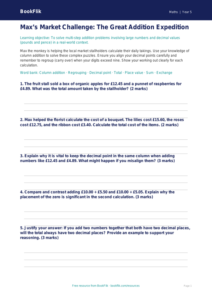 Free Addition Activity Sheet | Year 5 Greater Depth | BookFlik