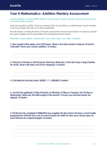 Free Addition Assessment | Year 6 Core | BookFlik