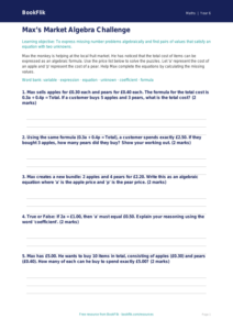 Free Algebra Activity Sheet | Year 6 Core | BookFlik