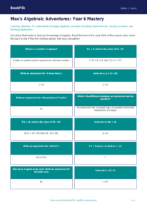 Free Algebra Flashcards | Year 6 Core | BookFlik