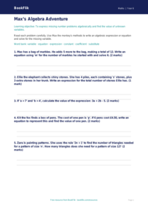 Free Algebra Worksheet | Year 6 Core | BookFlik