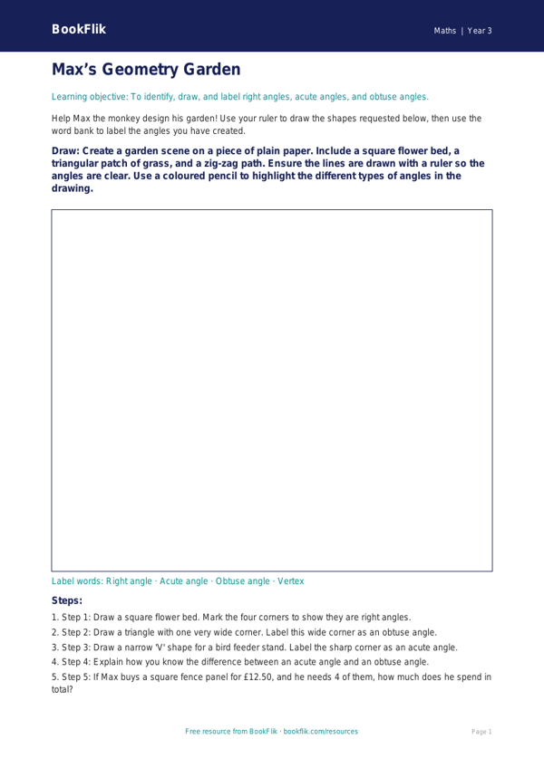 Free Angles Drawing Sheet | Year 3 Core | BookFlik worksheet preview — Maths Angles