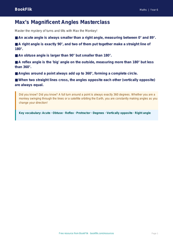 Free Angles Poster | Year 6 Core | BookFlik worksheet preview — Maths Angles