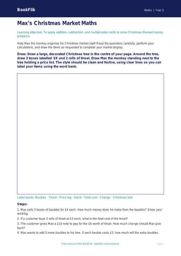 Free Christmas Maths Drawing Sheet | Year 3 Core | BookFlik worksheet preview — Maths Christmas Maths