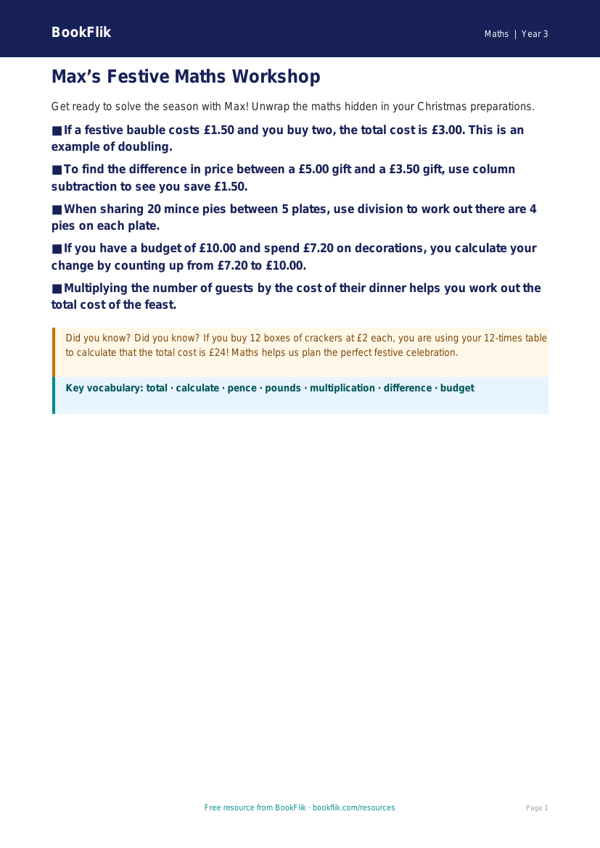 Free Christmas Maths Poster | Year 3 Core | BookFlik worksheet preview — Maths Christmas Maths