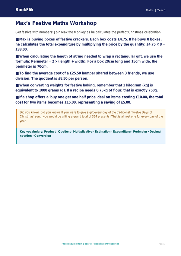 Free Christmas Maths Poster | Year 5 Greater Depth | BookFlik worksheet preview — Maths Christmas Maths