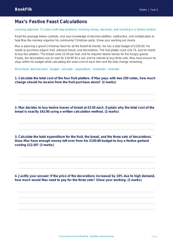 Free Christmas Maths Track Sheet | Year 5 Greater Depth | BookFlik worksheet preview — Maths Christmas Maths