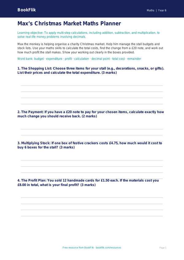 Free Christmas Maths Template | Year 6 Core | BookFlik worksheet preview — Maths Christmas Maths