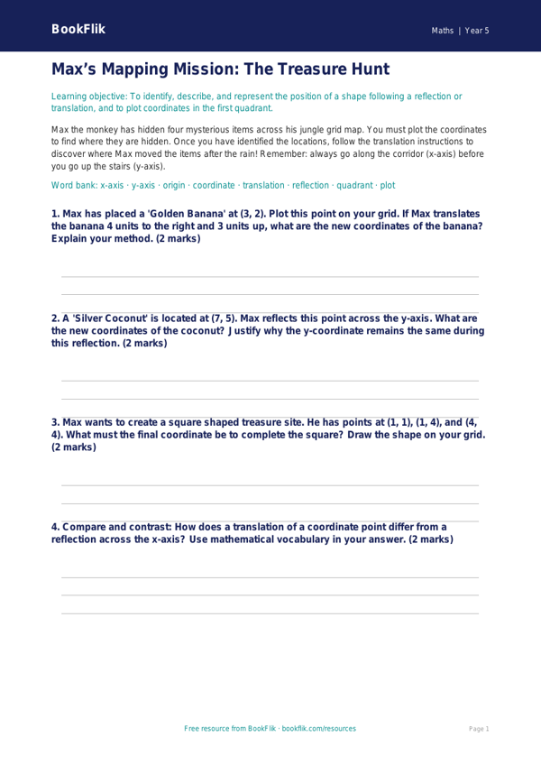 Free Coordinates Activity Sheet | Year 5 Greater Depth | BookFlik worksheet preview — Maths Coordinates