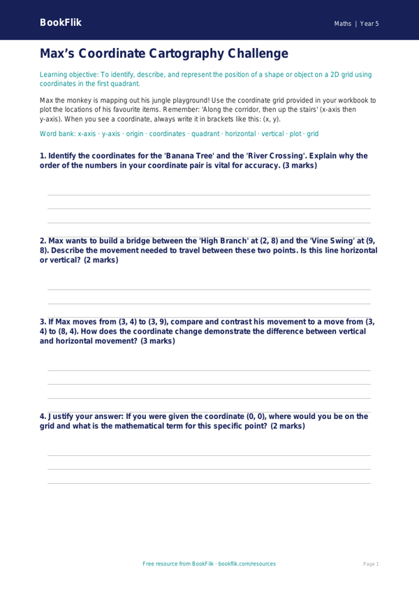 Free Coordinates Template | Year 5 Greater Depth | BookFlik worksheet preview — Maths Coordinates