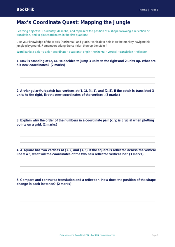 Free Coordinates Worksheet | Year 5 Greater Depth | BookFlik worksheet preview — Maths Coordinates