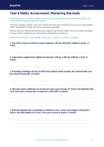 Free Decimals Assessment | Year 6 Core | BookFlik