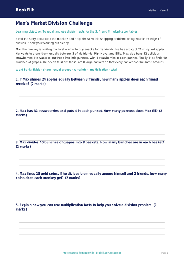Free Division Track Sheet | Year 3 Core | BookFlik worksheet preview — Maths Division