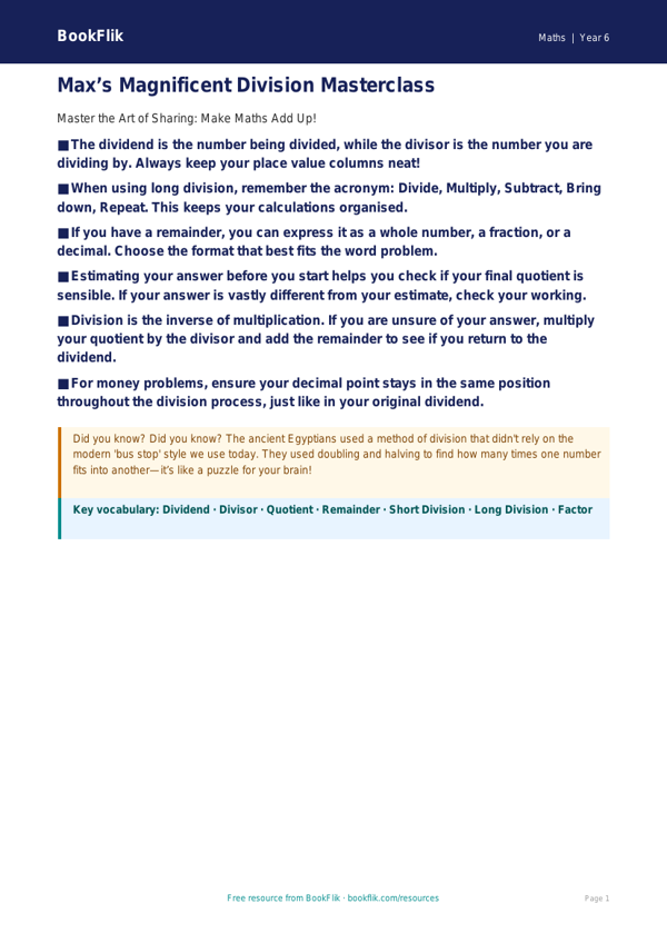 Free Division Poster | Year 6 Core | BookFlik worksheet preview — Maths Division