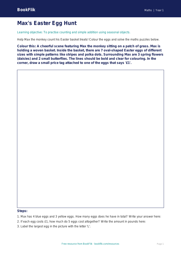Free Easter Maths Colouring Page | Year 1 Core | BookFlik worksheet preview — Maths Easter Maths