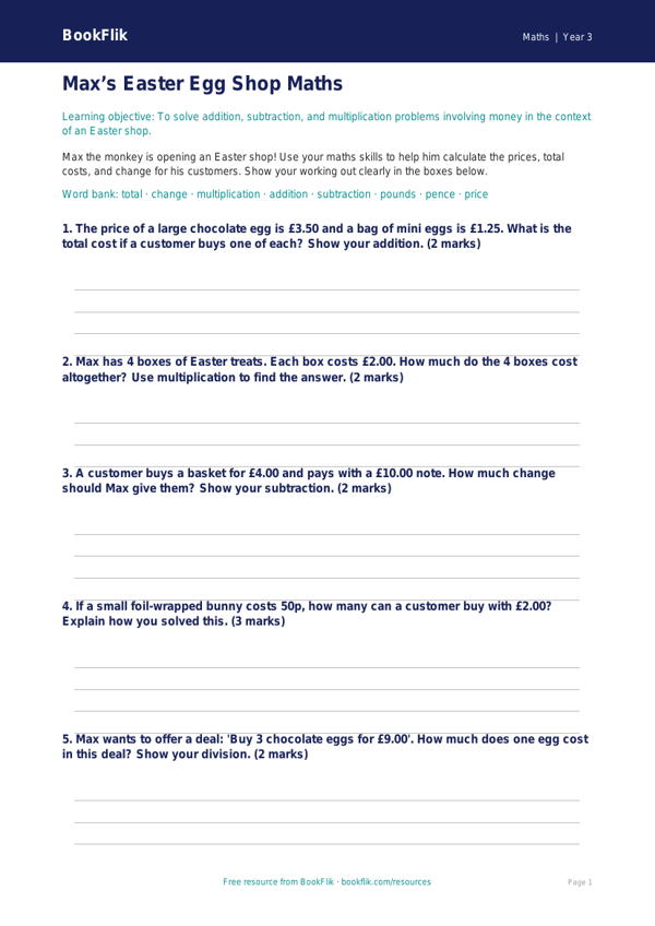 Free Easter Maths Template | Year 3 Core | BookFlik worksheet preview — Maths Easter Maths
