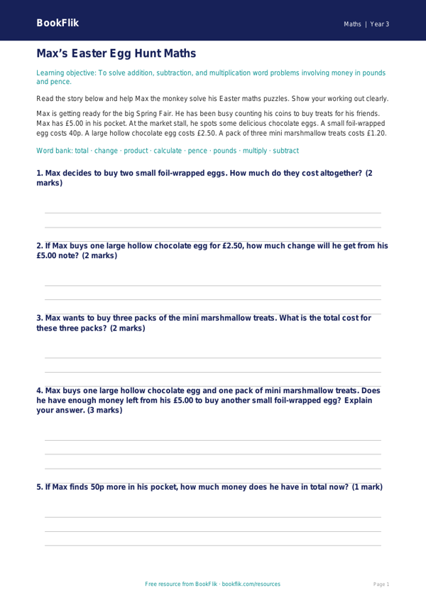 Free Easter Maths Track Sheet | Year 3 Core | BookFlik worksheet preview — Maths Easter Maths