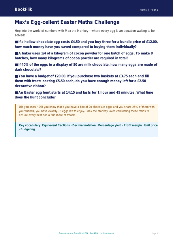 Free Easter Maths Poster | Year 5 Greater Depth | BookFlik worksheet preview — Maths Easter Maths