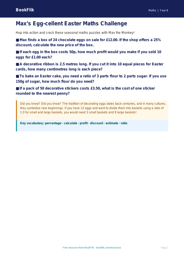 Free Easter Maths Poster | Year 6 Core | BookFlik worksheet preview — Maths Easter Maths