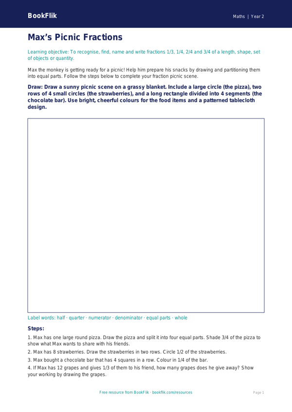 Free Fractions Drawing Sheet | Year 2 Core | BookFlik worksheet preview — Maths Fractions