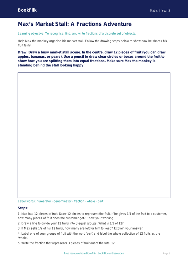 Free Fractions Drawing Sheet | Year 3 Core | BookFlik worksheet preview — Maths Fractions