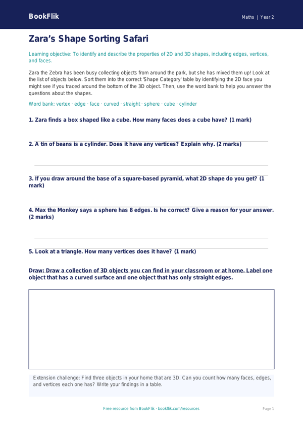 Free Geometry Activity Sheet | Year 2 Core | BookFlik worksheet preview — Maths Geometry