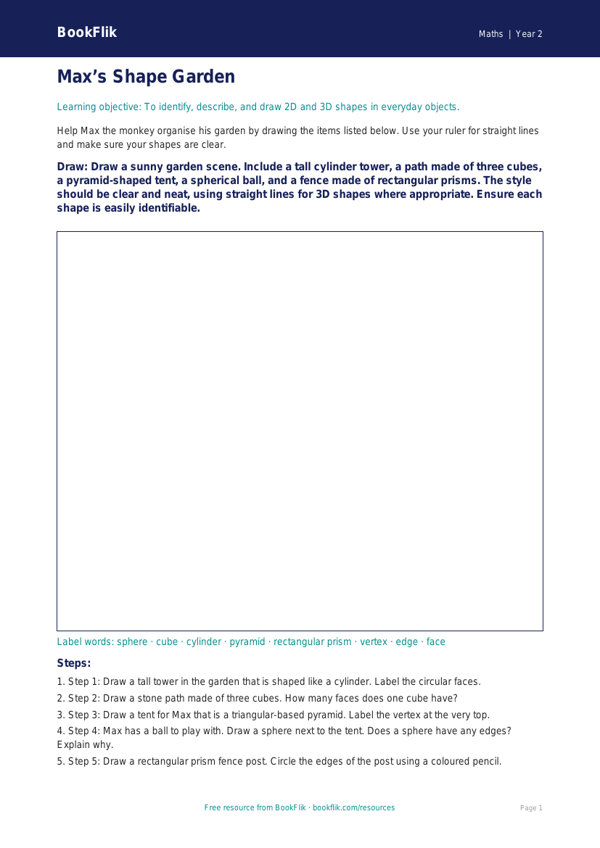 Free Geometry Drawing Sheet | Year 2 Core | BookFlik worksheet preview — Maths Geometry