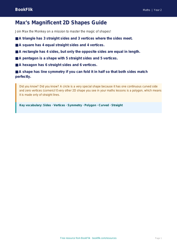 Free Geometry Poster | Year 2 Core | BookFlik worksheet preview — Maths Geometry