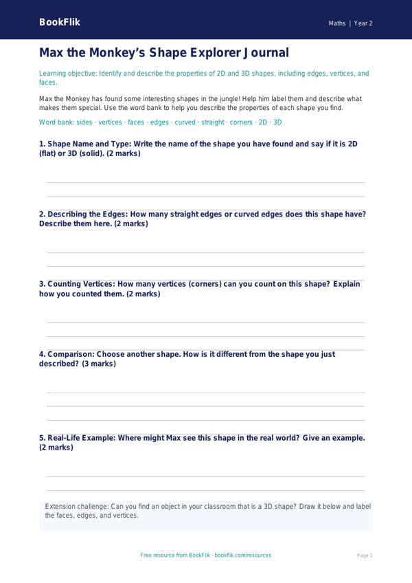 Free Geometry Template | Year 2 Core | BookFlik worksheet preview — Maths Geometry