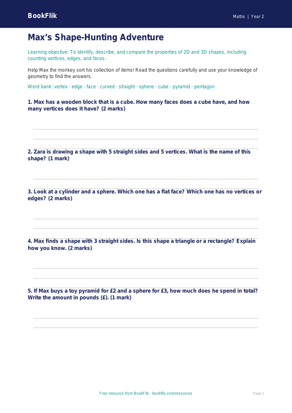 Free Geometry Worksheet | Year 2 Core | BookFlik worksheet preview — Maths Geometry